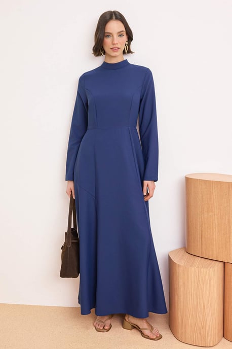 Marinblå platt maxiklänning med hijab-motiv för kvinnor - Image 1