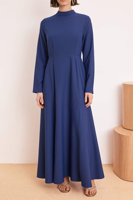 Marinblå platt maxiklänning med hijab-motiv för kvinnor - Image 2