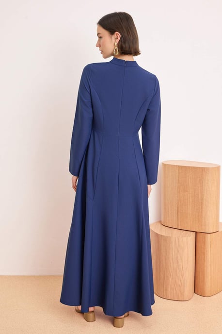 Marinblå platt maxiklänning med hijab-motiv för kvinnor - Image 3