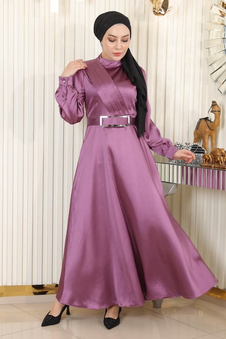 Draperad Satin Aftonklänning Dammig rosa - Image 2