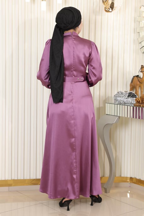 Draperad Satin Aftonklänning Dammig rosa - Image 3