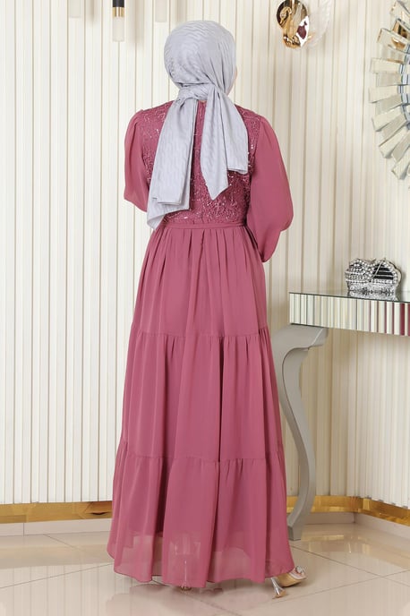 Paljetter Chiffong Aftonklänning Dammig rosa - Image 3