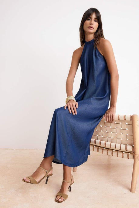 Blauwe platte maxi-jurk zonder mouwen voor dames in skaterstijl - Image 2