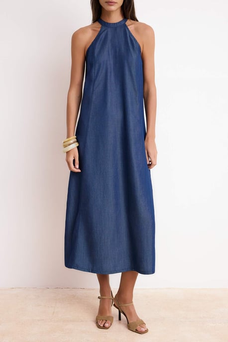 Blauwe platte maxi-jurk zonder mouwen voor dames in skaterstijl - Image 3