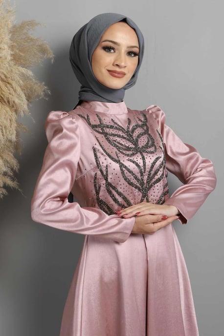 Med stenar Bränd Mönstrad Aftonklänning, Dammig rosa - Image 4
