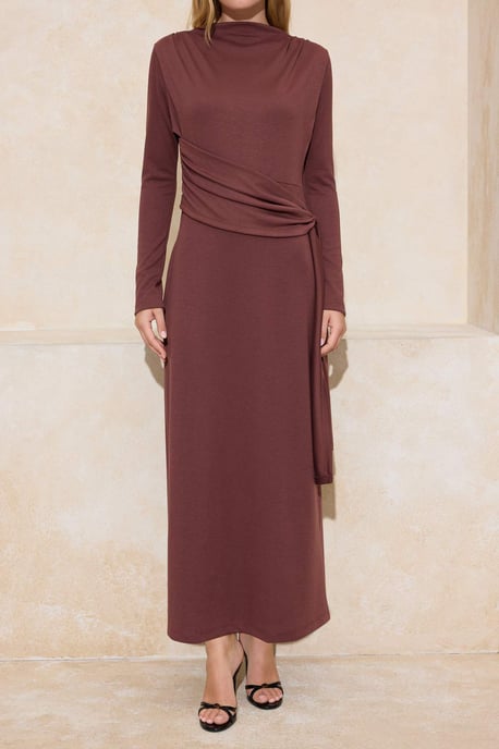 Damklänning med platt maxi-krage och hijab, avslappnad/vardaglig passform - Image 2