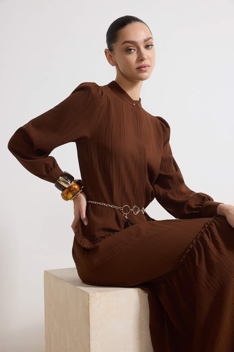 Damklänning med platt maxi-krage, avslappnad/vardaglig hijab-linje - Image 4