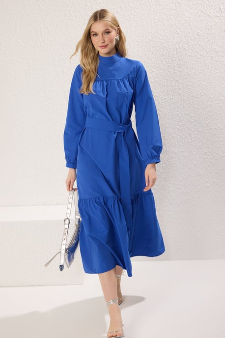 Blå rak LÅNG LÅNG Casual/Vardags avslappnad hijabklänning för kvinnor - Image 1