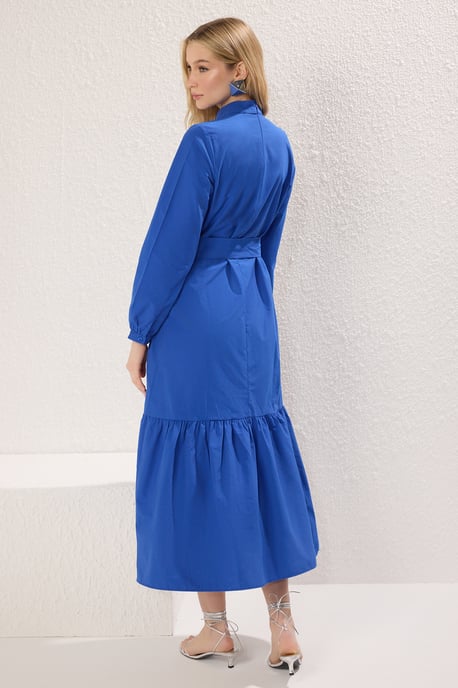 Blå rak LÅNG LÅNG Casual/Vardags avslappnad hijabklänning för kvinnor - Image 3