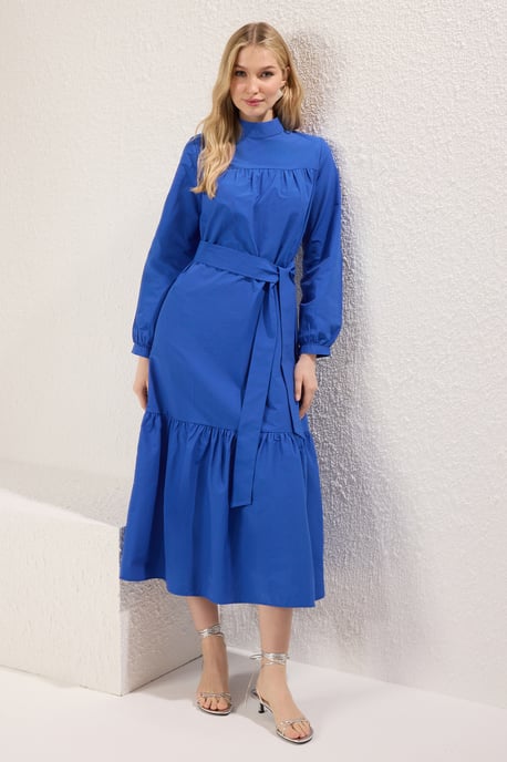Blå rak LÅNG LÅNG Casual/Vardags avslappnad hijabklänning för kvinnor - Image 4