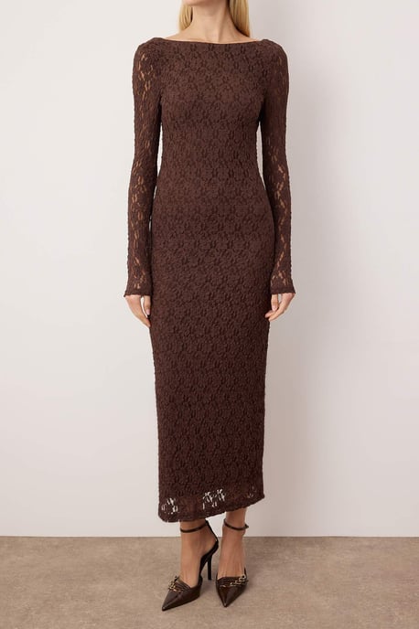 Brun Unifarben Maxilång Chic/Night Bodycon-klänning för kvinnor - Image 2