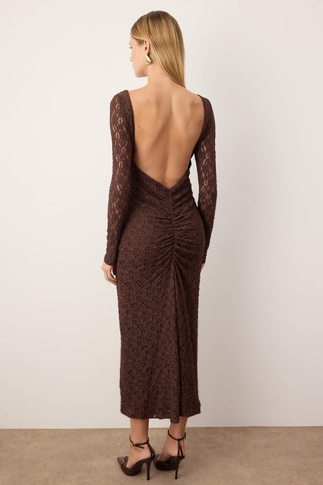 Brun Unifarben Maxilång Chic/Night Bodycon-klänning för kvinnor - Image 3