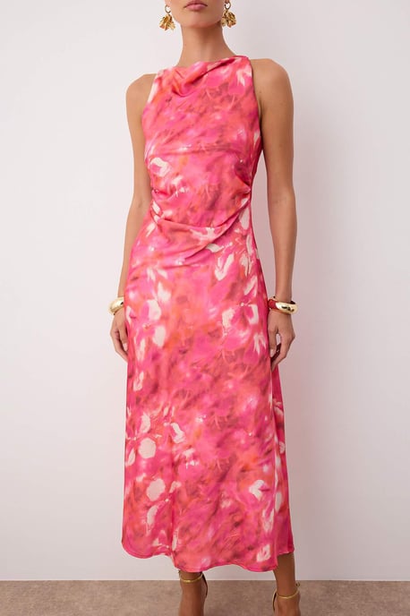 Roze abstracte midi-jurk zonder mouwen voor dames, stijlvolle/nachtjurk - Image 2