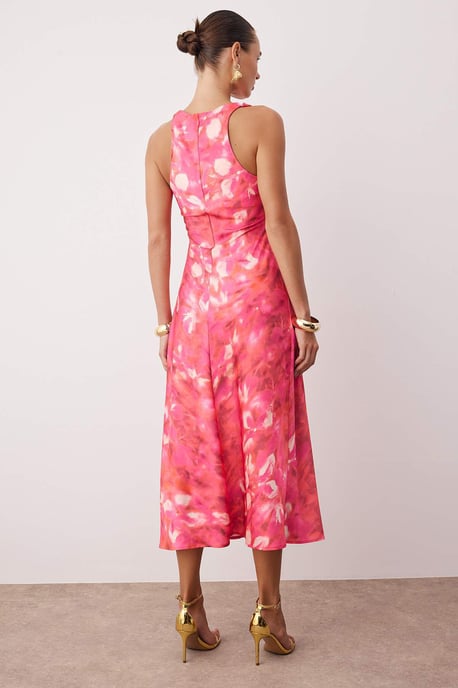 Roze abstracte midi-jurk zonder mouwen voor dames, stijlvolle/nachtjurk - Image 3