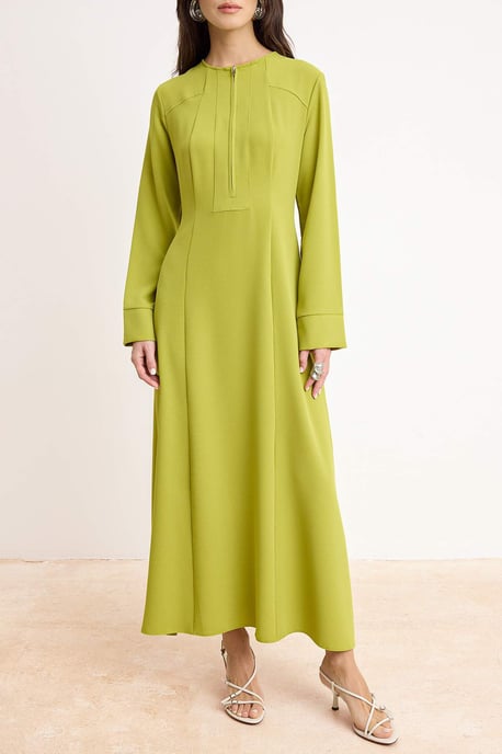 Damgrön platt maxiklänning med hijab, A-linjeformad och avslappnad passform, för vardagsbruk - Image 2