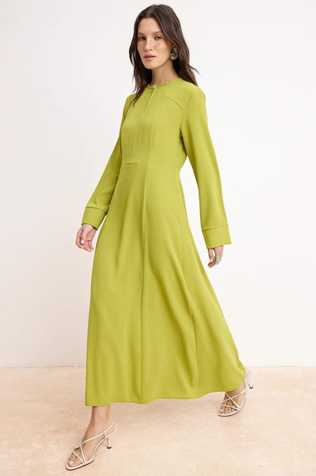 Damgrön platt maxiklänning med hijab, A-linjeformad och avslappnad passform, för vardagsbruk - Image 4
