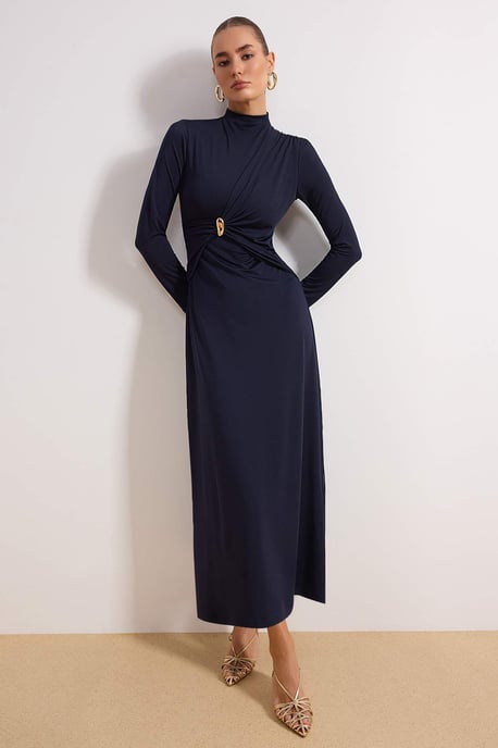 Marinblå platt maxilång klänning med hijab, bodycon-mönster och avslappnad passform för kvinnor - Image 1