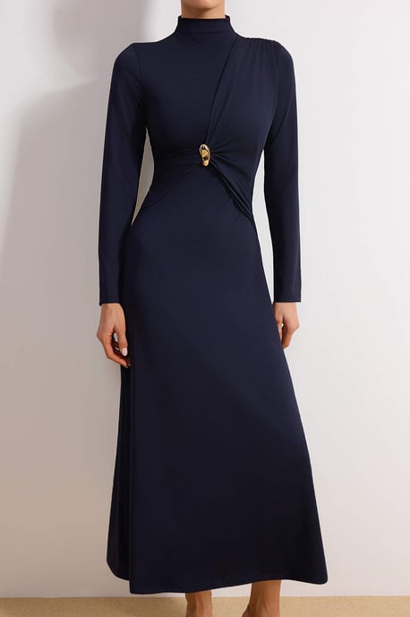 Marinblå platt maxilång klänning med hijab, bodycon-mönster och avslappnad passform för kvinnor - Image 2
