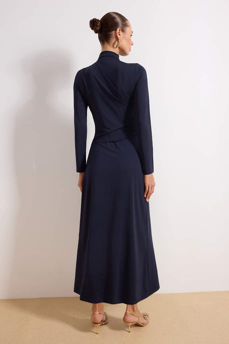 Marinblå platt maxilång klänning med hijab, bodycon-mönster och avslappnad passform för kvinnor - Image 3