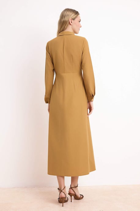 Brun platt maxilång klänning med A-linjeformad hijab för damer, avslappnad/vardaglig - Image 3