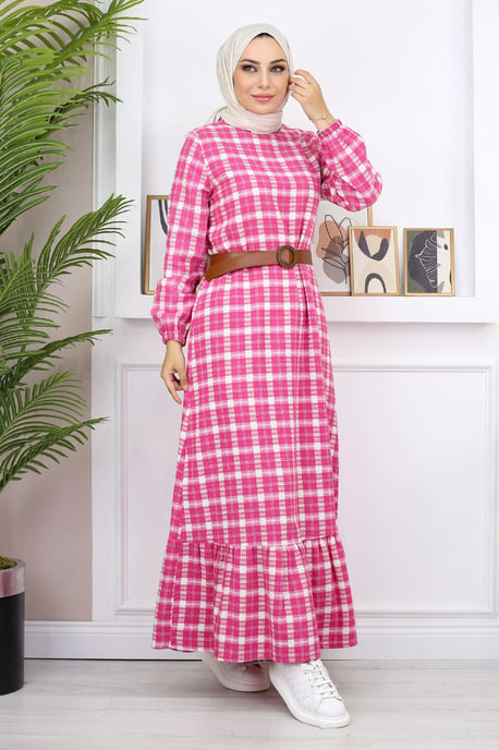 Med volanger Hijab Klänning Rosa - Image 1