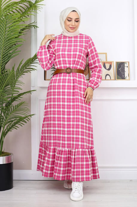 Med volanger Hijab Klänning Rosa - Image 3