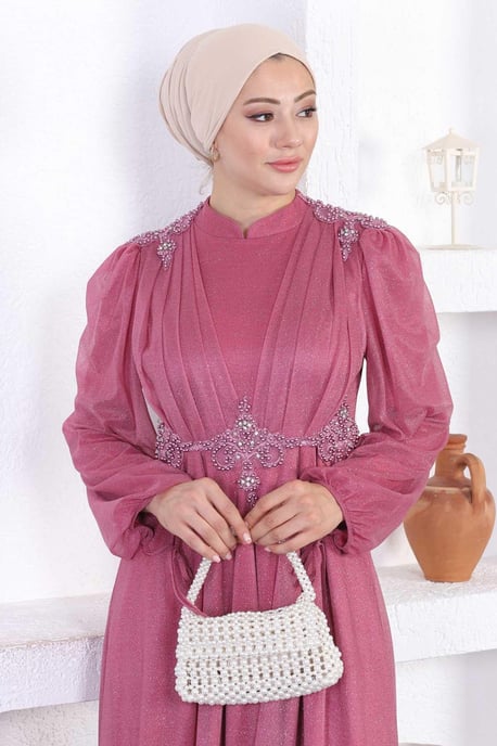 Parelmeer Kant Glitter Avondjurk Oud roze - Image 4