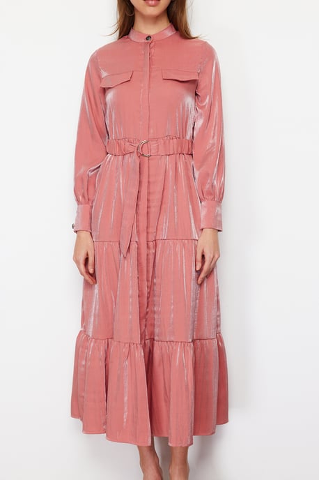 Dam Rosa Unifarben Långa Eleganta Normala Passformen Moderiktiga Modeklänningar - Image 3