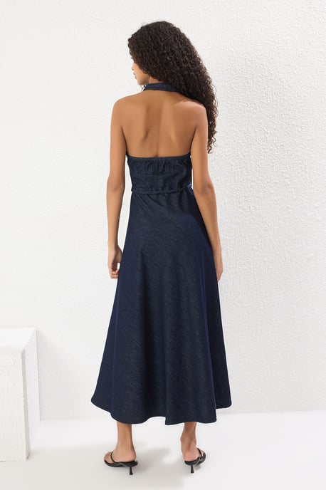 Marineblauwe, rechte, mouwloze maxi-jurk voor dames, geschikt voor dagelijks gebruik. - Image 3