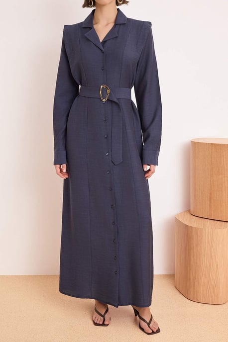 Marinblå platt maxiklänning med hijab, vardagsklänning, dammodell - Image 2