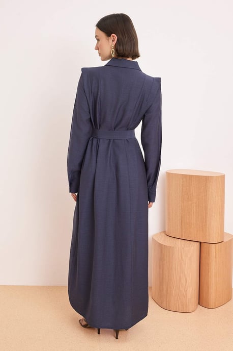 Marinblå platt maxiklänning med hijab, vardagsklänning, dammodell - Image 3