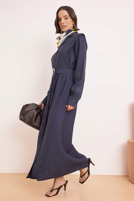 Marinblå platt maxiklänning med hijab, vardagsklänning, dammodell - Image 4
