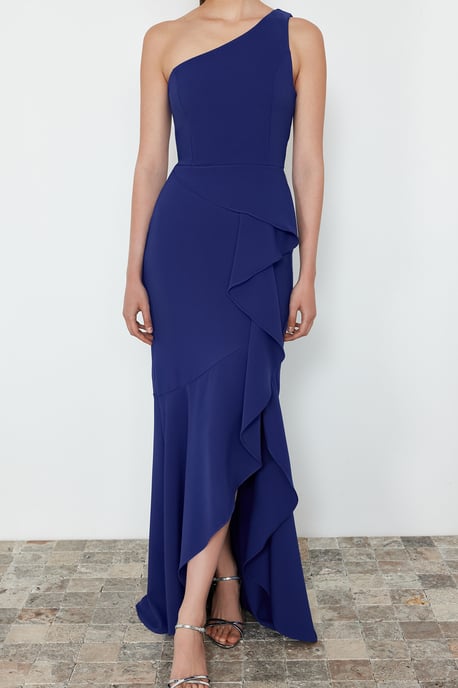 Blå Unifarben Maxi Ärmlös Student-/Balklänning Slim Fit Afton- & Balklänning för Dam - Image 3