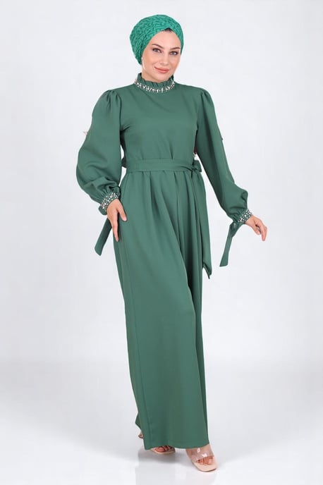 Parel Detailed Jumpsuit-jurk Smaragdgroen - Image 2