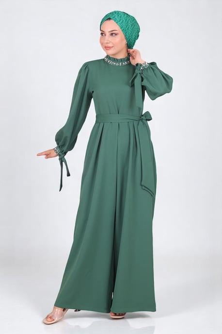 Parel Detailed Jumpsuit-jurk Smaragdgroen - Image 3