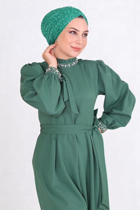 Parel Detailed Jumpsuit-jurk Smaragdgroen - Image 5