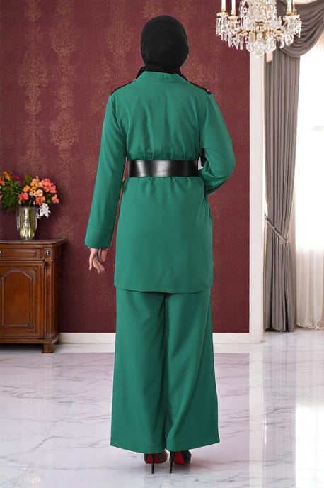 Kant Detailed Jumpsuit Pak Smaragdgroen - Image 4