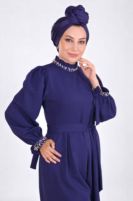 Parel Detailed Jumpsuit-jurk Indigo - Image 4
