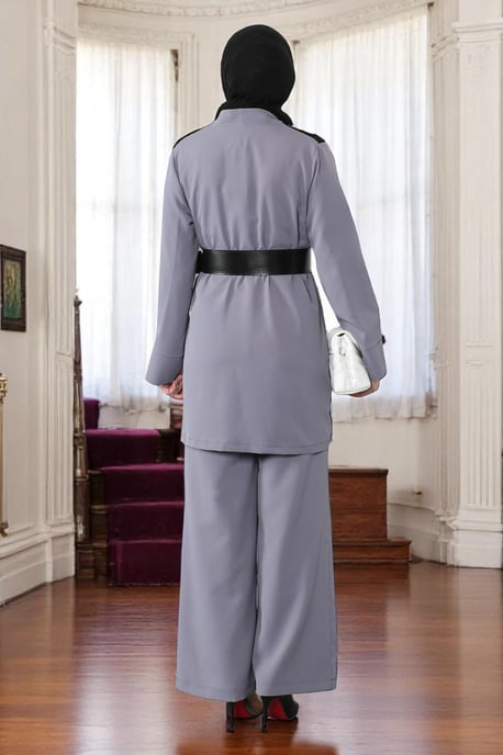 Kant Detailed Jumpsuit Set Grijs - Image 4