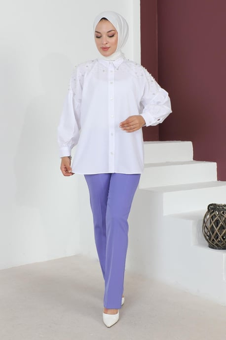 Gestreept Detailed Broek Lila - Image 1