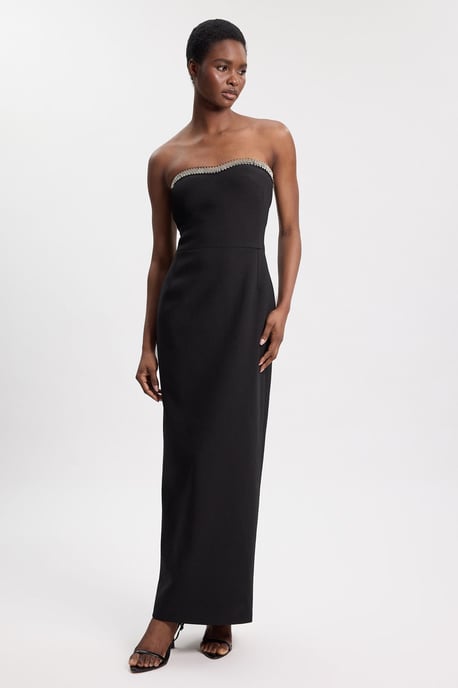 Soft Tailored Crepe Embellished Bandeau Midi Dress - Image 1