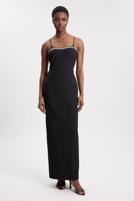Soft Tailored Crepe Embellished Bandeau Midi Dress - Image 4