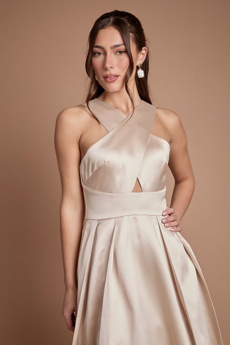 Cross Neck Twill Bridesmaid Dress - Image 2