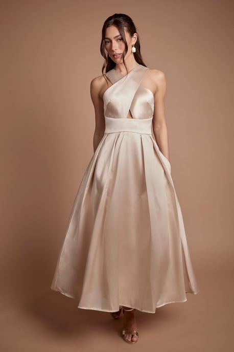 Cross Neck Twill Bridesmaid Dress - Image 4