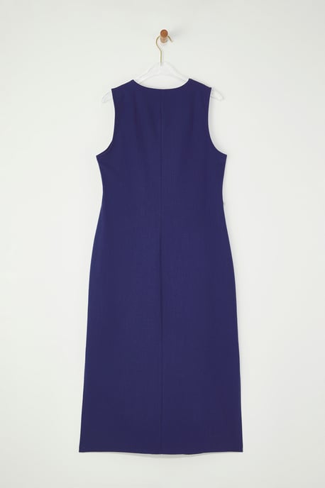 Marineblauwe, rechte, mouwloze midi-jurk voor dames, geschikt voor dagelijks gebruik. - Image 3
