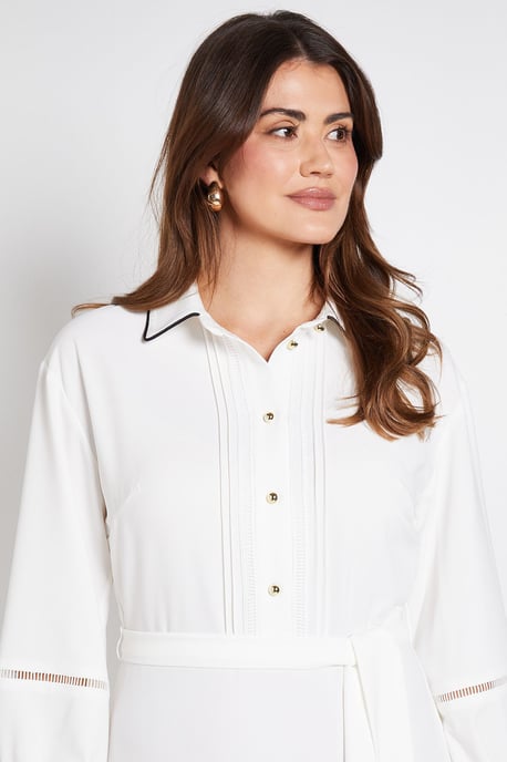 Contrast Lace Trim Shirt Dress - Image 4