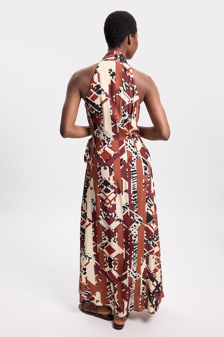 Viscose Crepe Abstract Halter Neck Midi Dress - Image 3