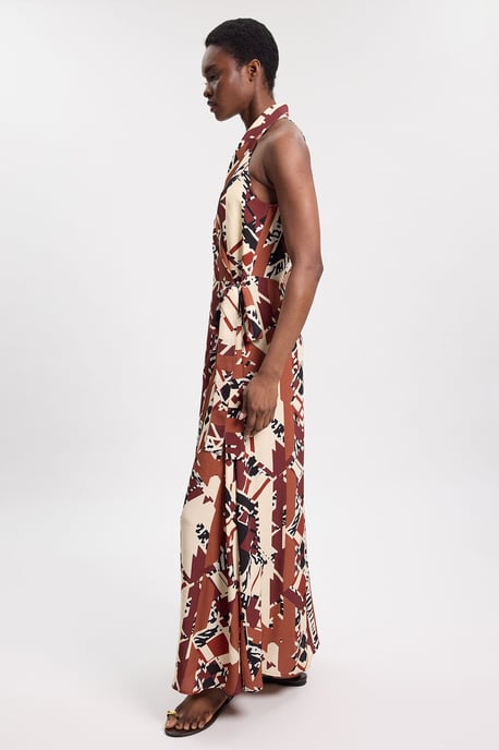 Viscose Crepe Abstract Halter Neck Midi Dress - Image 4