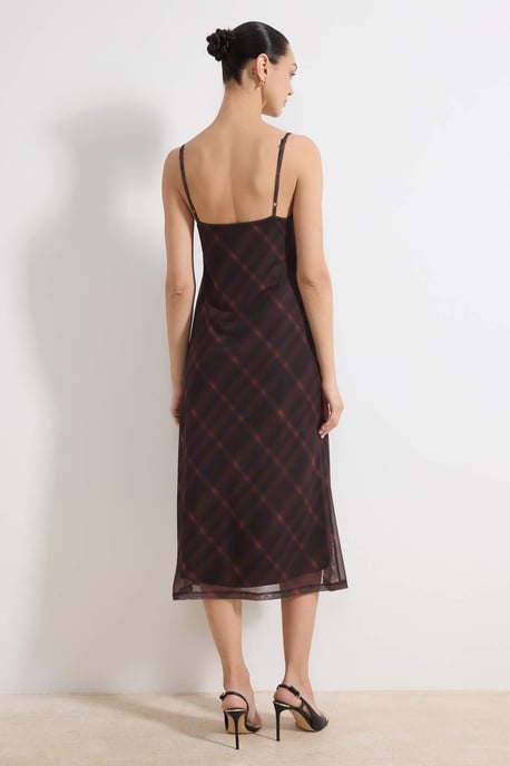 Rutig/rutig maxiklänning med ärmlös bodycon-mönster för dag/natt, dam - Image 3