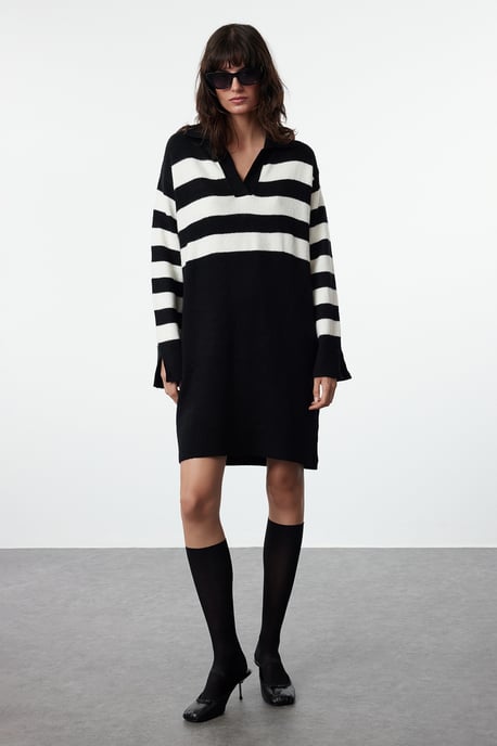 Gestreepte midi-jurk voor dames, lang model, casual/dagelijks, slank model - Image 1
